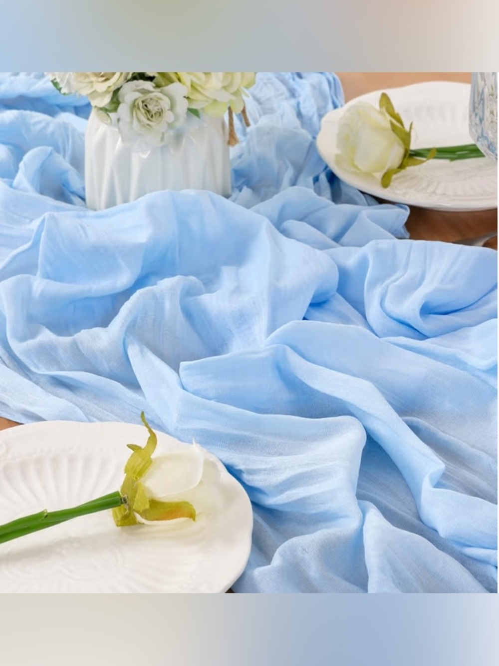 NEW-Set of 2 -10 Foot BabyBlue
Easter spring 
Table Runner Boho Gauze